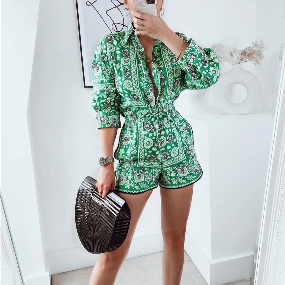 Zara Green Bandana Shorts part of co-ORD set